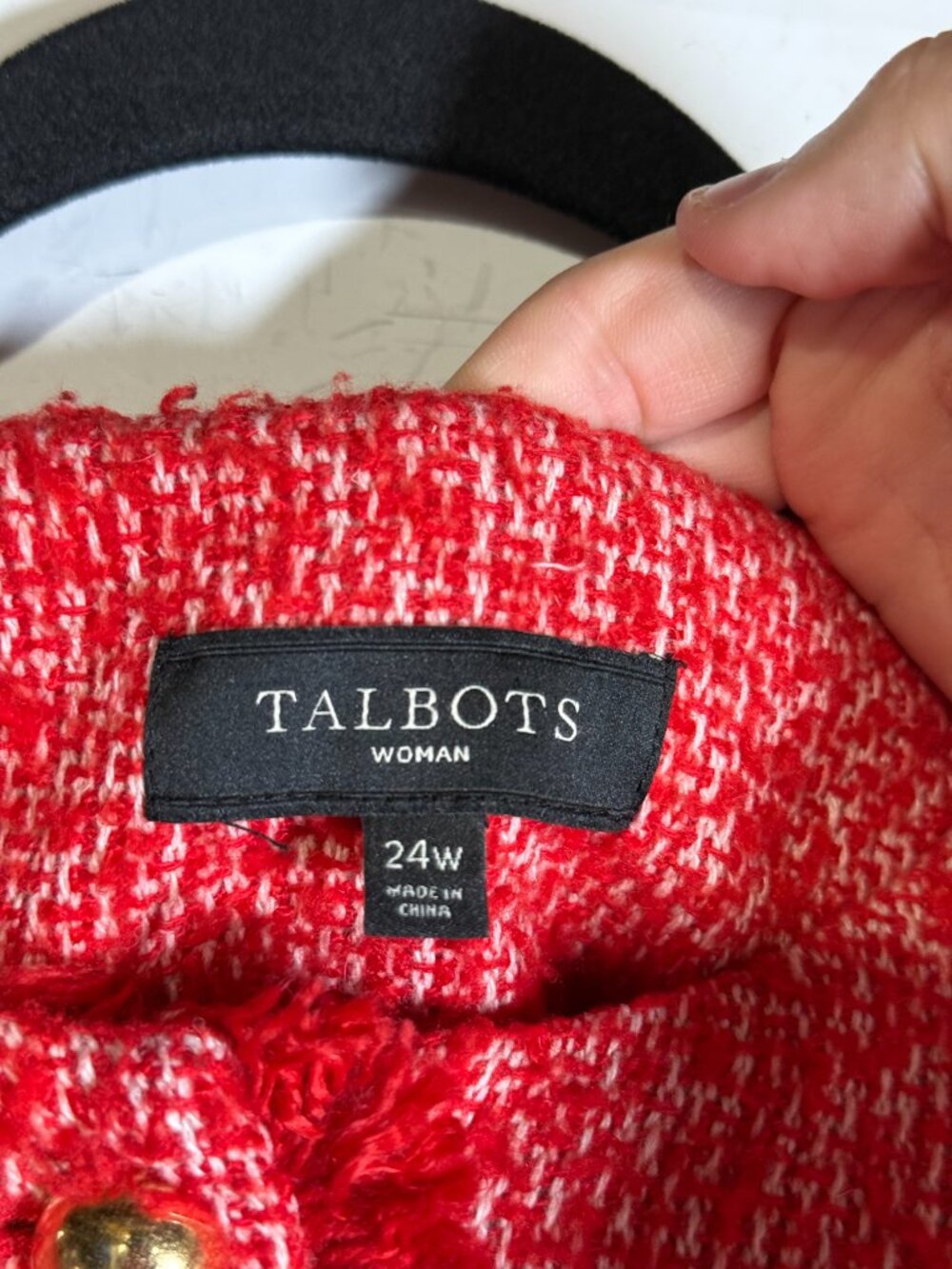 Talbots Tweed Fringed BlazerJacket White and Blue Wool Size 24W Gold Buttons - Picture 9 of 10